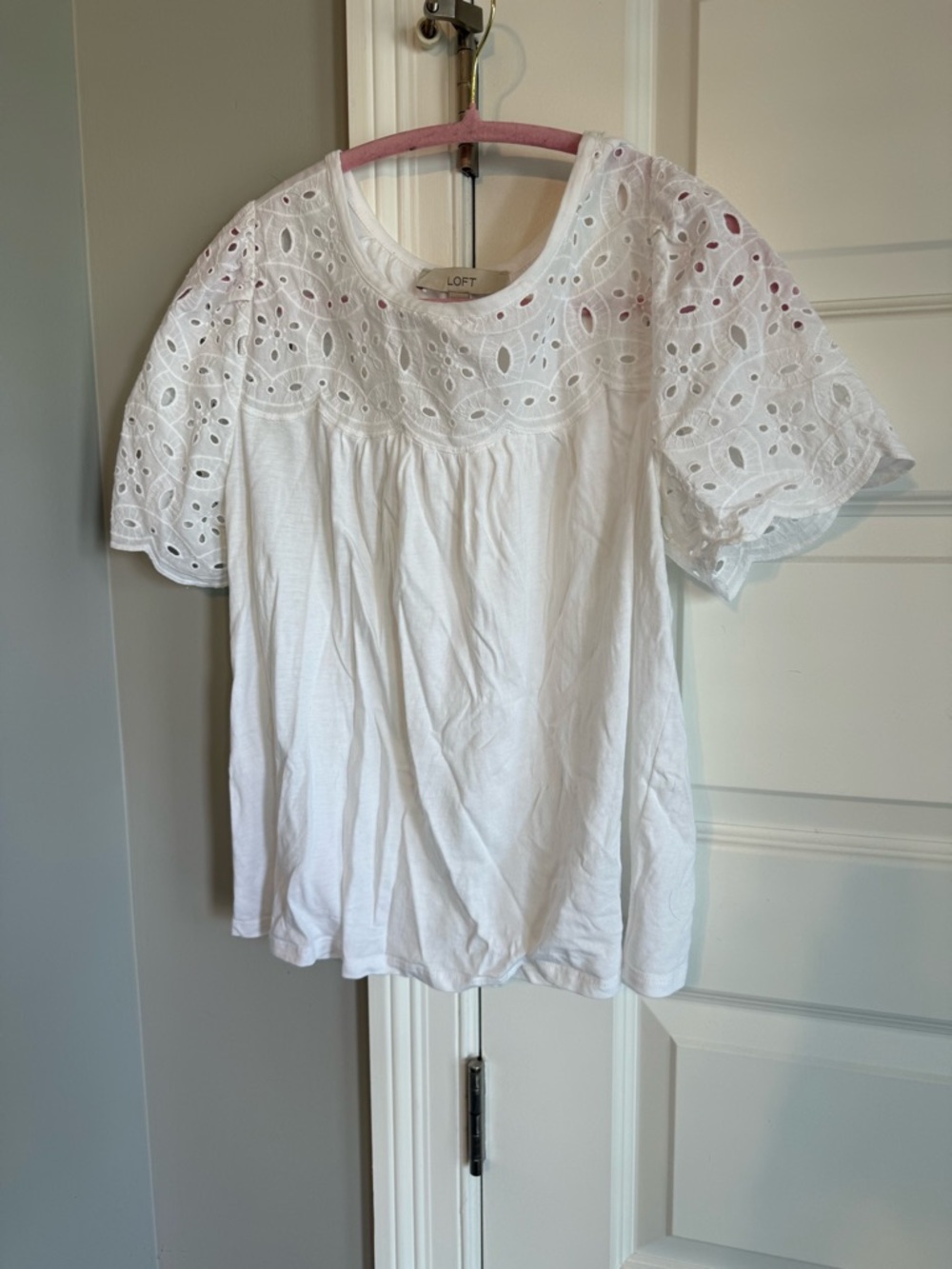 LOFT White Eyelet Yoke Puff-Sleeve Blouse